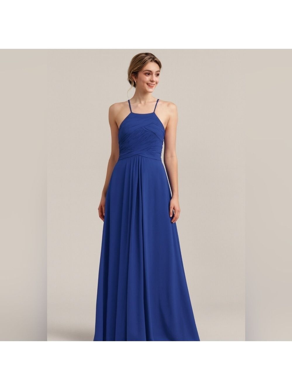 JJs House Cobalt Blue Halter Prom Necklinestyle Chiffon Formal Maxi Gown Size 10